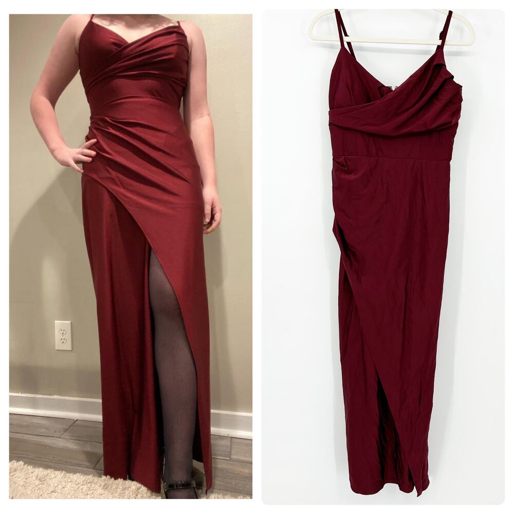 Windsor Dark Whimsigoth Surplice Neckline Split Cocktail‎ Dress Size 9 Burgundy